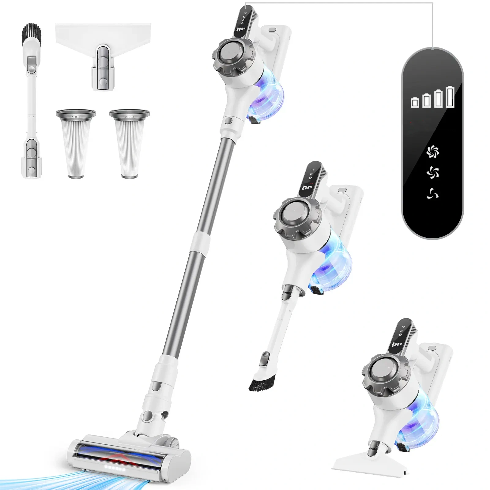 【 2026 newly upgraded】 T350 cordless vacuum features an 8-in-1 lightweight design with up to 45 minutes of runtime and 33Kpa of powerful suction. This rechargeable cordless vacuum is ideal for carpets, tiles, pet hair, and hardwood floors.