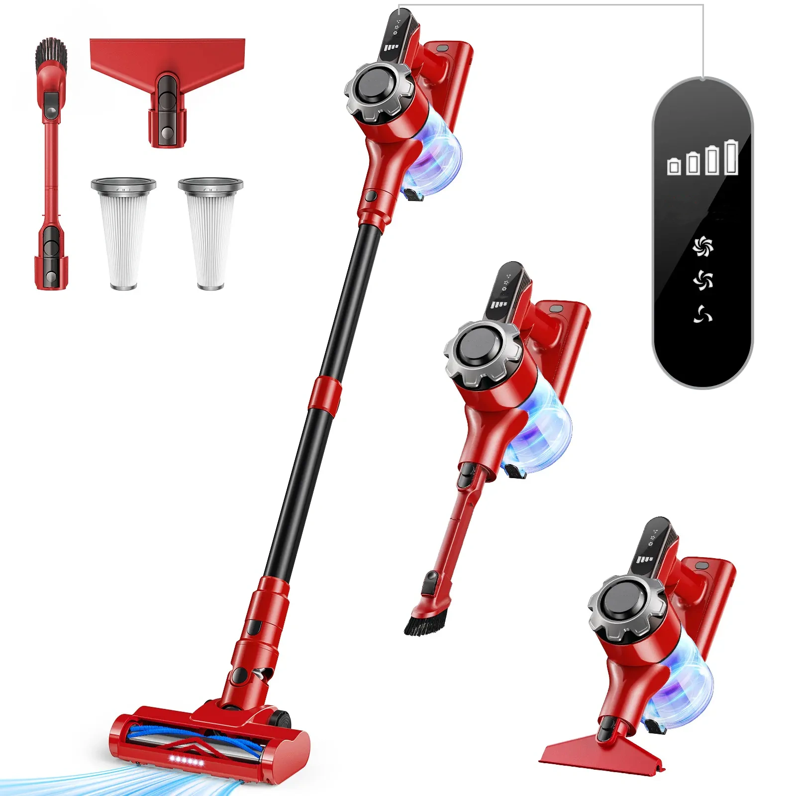 【 2026 newly upgraded】 T350 cordless vacuum features an 8-in-1 lightweight design with up to 45 minutes of runtime and 33Kpa of powerful suction. This rechargeable cordless vacuum is ideal for carpets, tiles, pet hair, and hardwood floors.