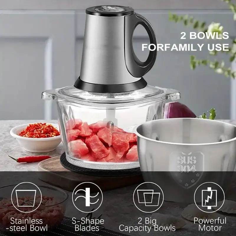 SPZTJK 2L Baby Food Processor & Meat Grinder - 2 Free Dishwasher-Safe Blades & Bowls, Pure Copper Motor for Homemade Puree/Nuts/Meat, BPA-Free & Quiet Design for Family Cooking