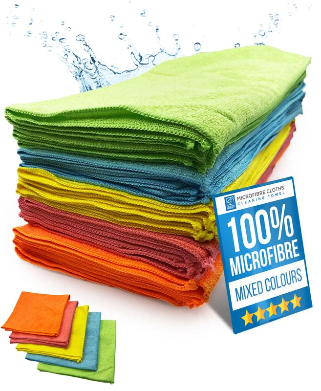 Mega Pack of 40 Large Microfibre Cloths - 40cm x 40cm Microfiber Cleaning Cloth - 40 Pack