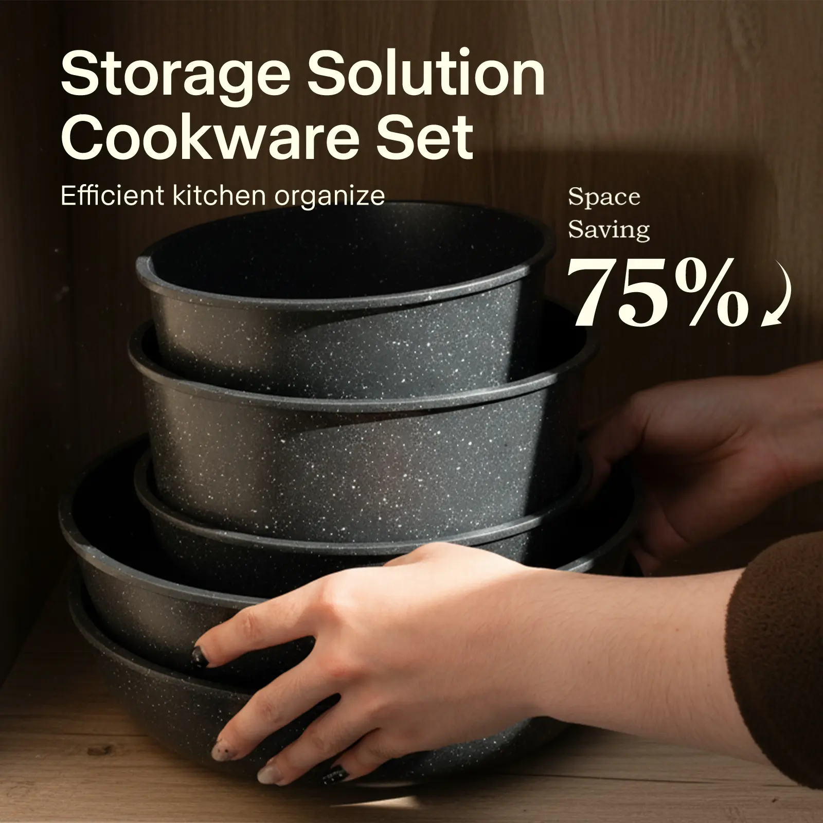 USELUCK-Camping and Baking Removable Handles, Non-Stick Cookware Sets, Essential Stackable Non-Stick Cookware Sets (Oven Safe and RV Friendly), Multiple Colors, Multiple Combinations Available