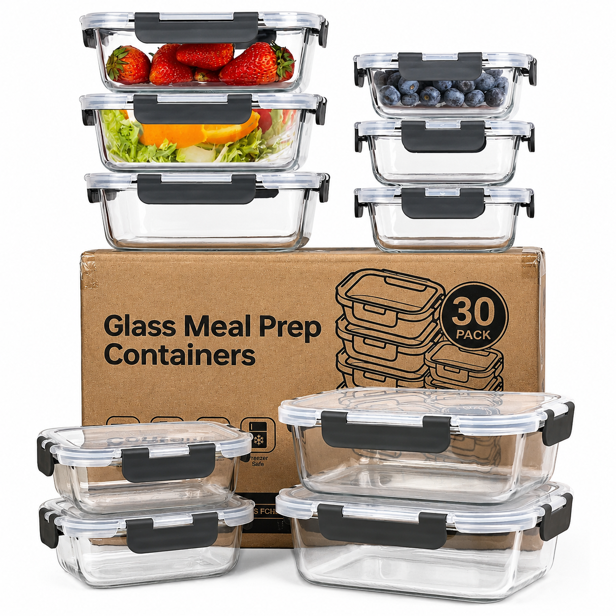 Spring Sale Glass Food Storage Containers Set 30-Pack BPA-Free & Leak-Proof Multicolor Kitchen Utensils for Meal Prep, Microwave, Oven, Freezer, Dishwasher Use Reusable Stackable Portable