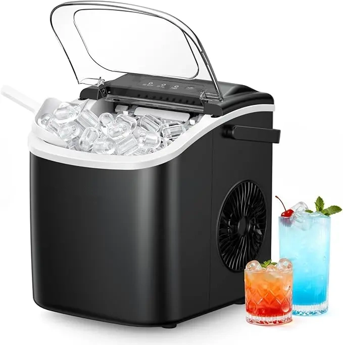 COWSAR Bullet Ice Maker Countertop with Self-Cleaning, Staninless Steel or ABS Plastic, 26.5lbs/24Hrs, 6 Mins/9 Pcs Bullet Ice, Portable Ice Maker for Kitchen/Home/Office/Party/RV