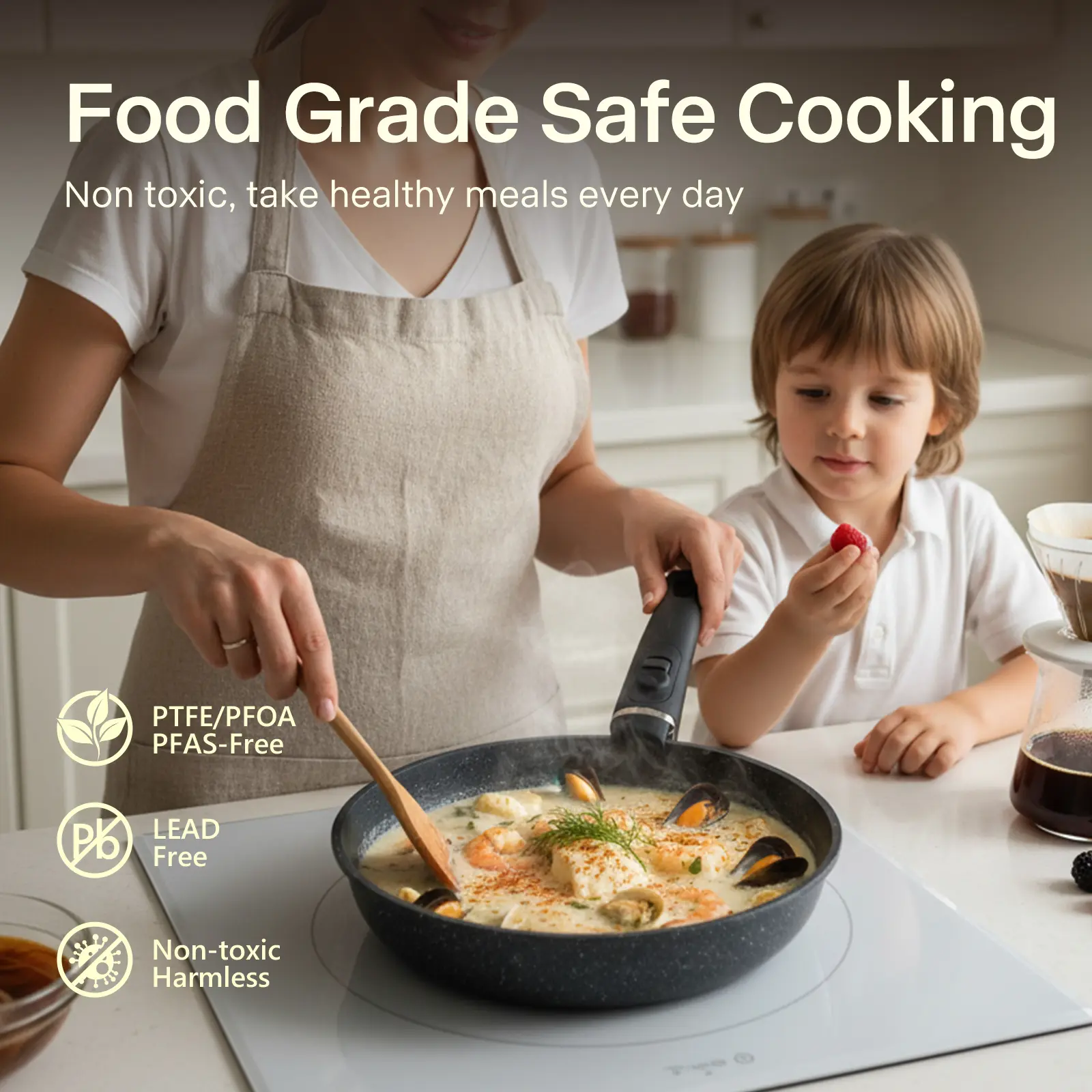 USELUCK-Camping and Baking Removable Handles, Non-Stick Cookware Sets, Essential Stackable Non-Stick Cookware Sets (Oven Safe and RV Friendly), Multiple Colors, Multiple Combinations Available