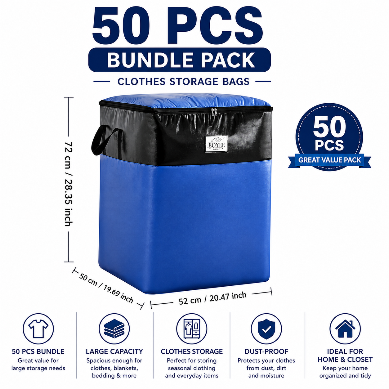 180L Extra Large Storage Bags, Heavy Duty Moving Bags with Reinforced Handles, Waterproof Clothing Storage Organizer for Blankets, Bedding, Clothes, Luggage, Dorm Room, Closet and Home Organization