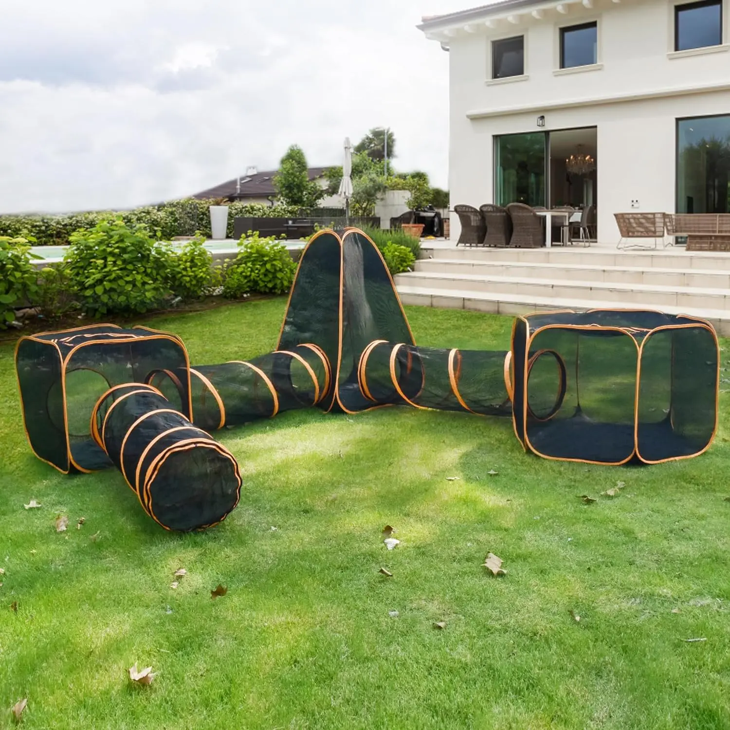 Qianly Large Pet Tunnel Cat Enclosures, 2-in-1 Foldable Pet Playpen, Portable Outdoor Cat Enclosure for Indoor Cats, Puppies, Rabbits, Durable Pet Tent for Travel, Camping, Backyard