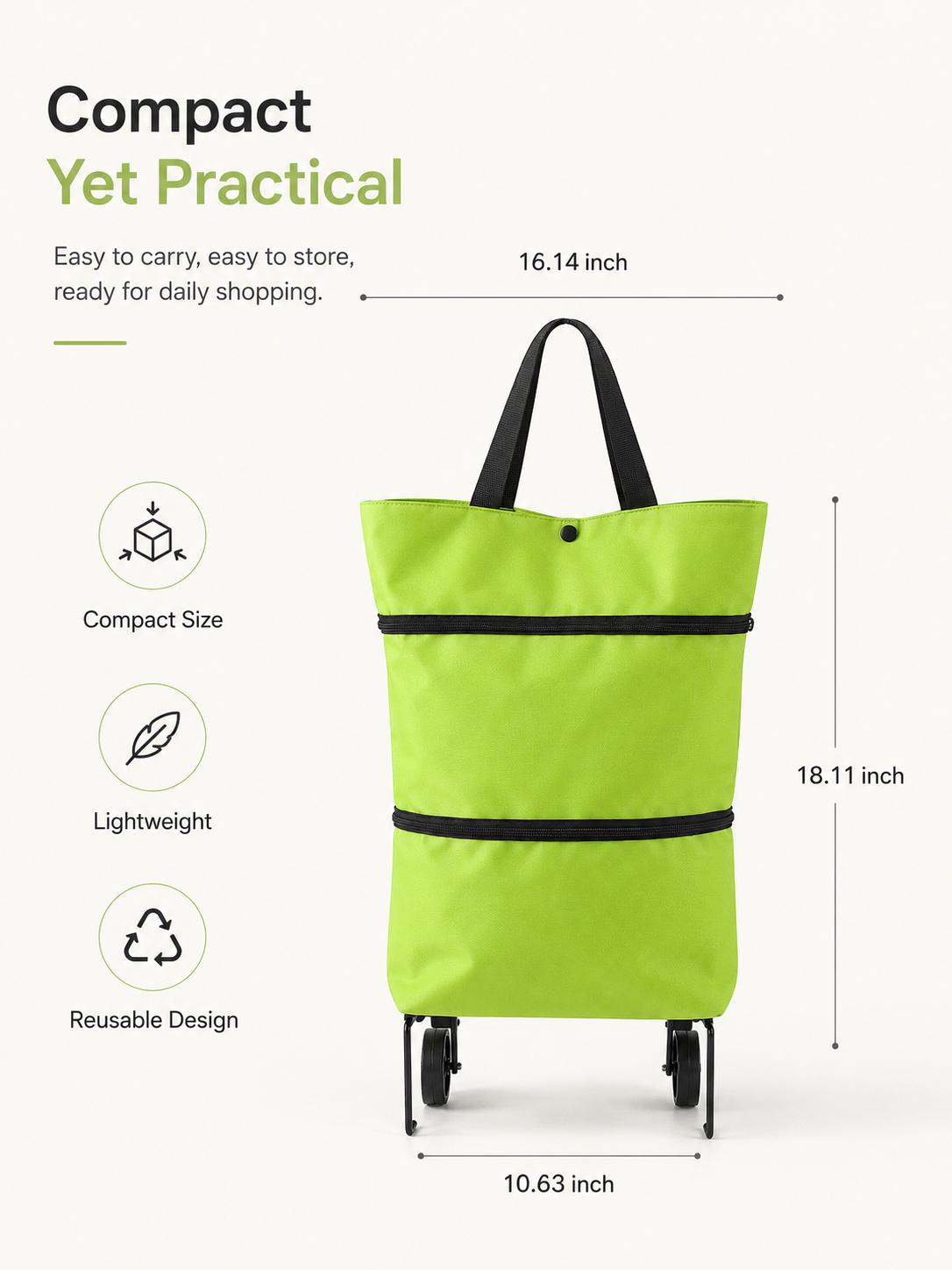 【10inch*18inch】Foldable Shopping Trolley Bag with Wheels, Portable Reusable Grocery Tote, Lightweight Rolling Shopping Cart Bag with Carry Handles for Supermarket, Travel, Laundry and Daily Use
