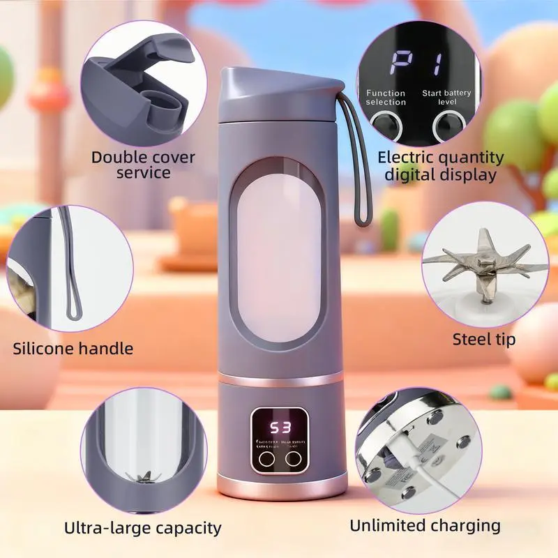 Portable Mini Juicer Blender Cup–USB Rechargeable Smoothie Maker & Ice Crusher,Best Mini Blender for Fresh Juice,Protein Shakes,Baby Food & Liquid Diets,Easy to Clean Personal Blender for Home,Office,Dorm,Back to School Gifts,Portable Vegetable Juicer Cup