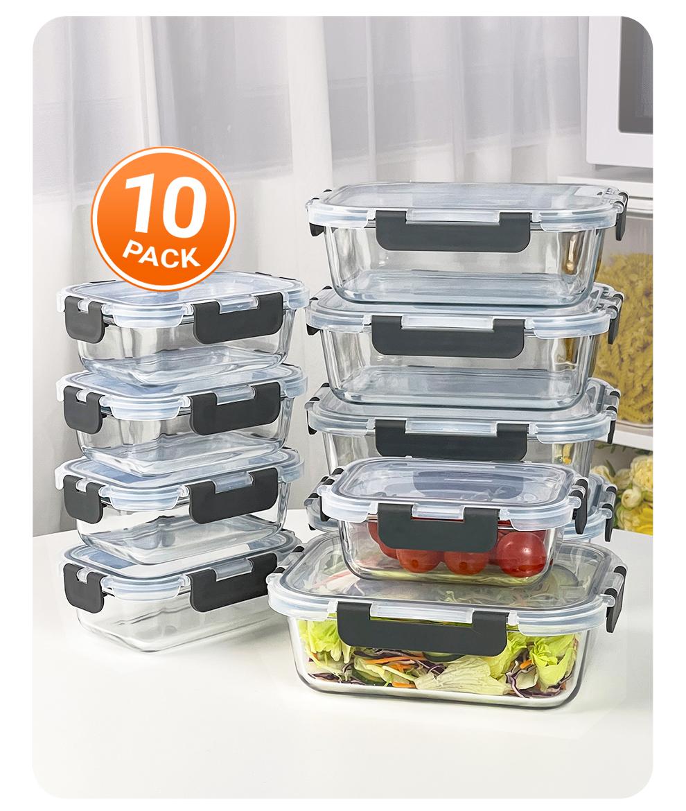 Glass Food Storage Containers Set 10-Pack BPA-Free & Leak-Proof Multicolor Kitchen Utensils for Meal Prep, Microwave, Oven, Freezer, Dishwasher Use Reusable Stackable&nbsp;Portable