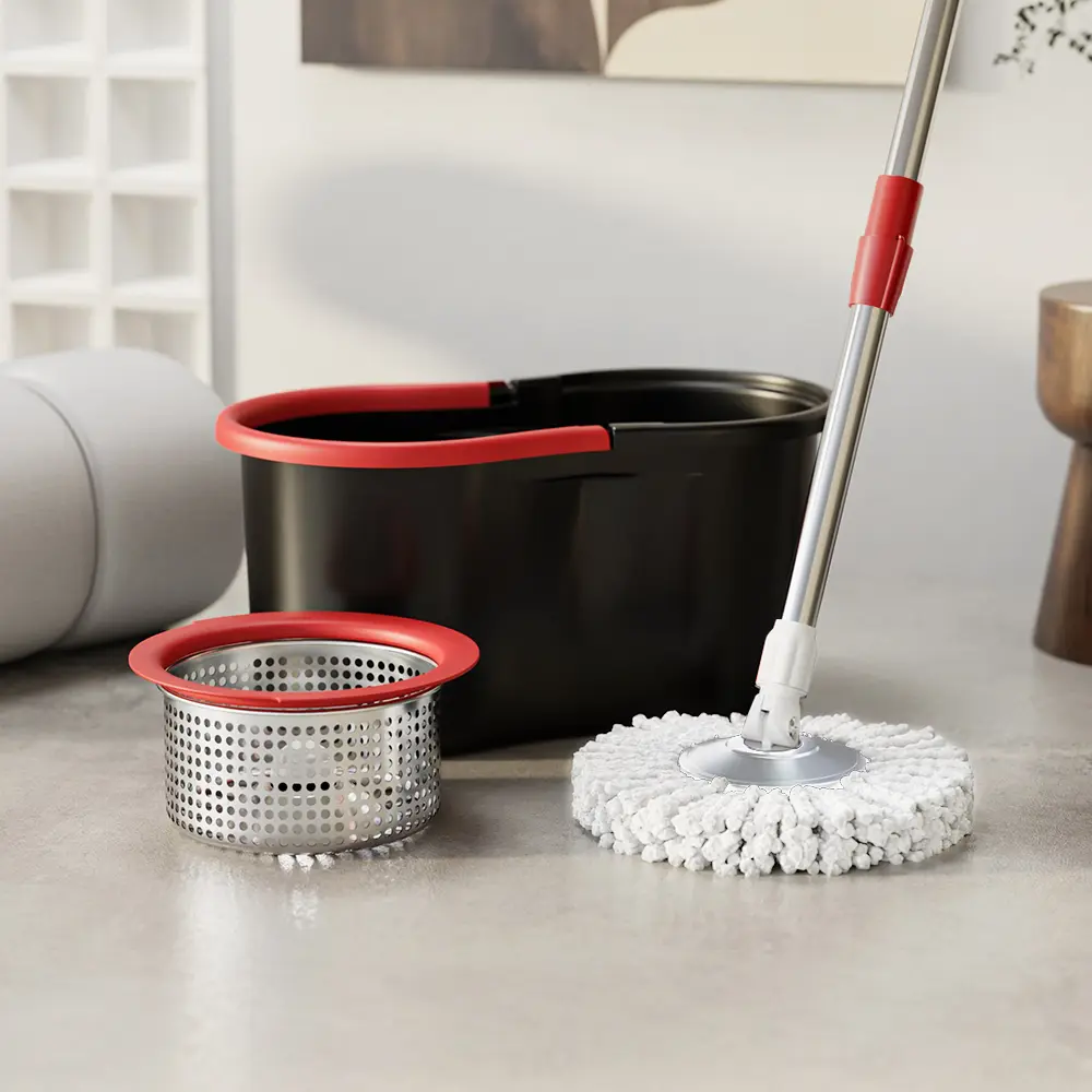 Mop And Bucket Set with 360° Rotatable Mop 3 Microfiber Heads 61-Inch Adjustable Handle Efficient Cleaning Supplies