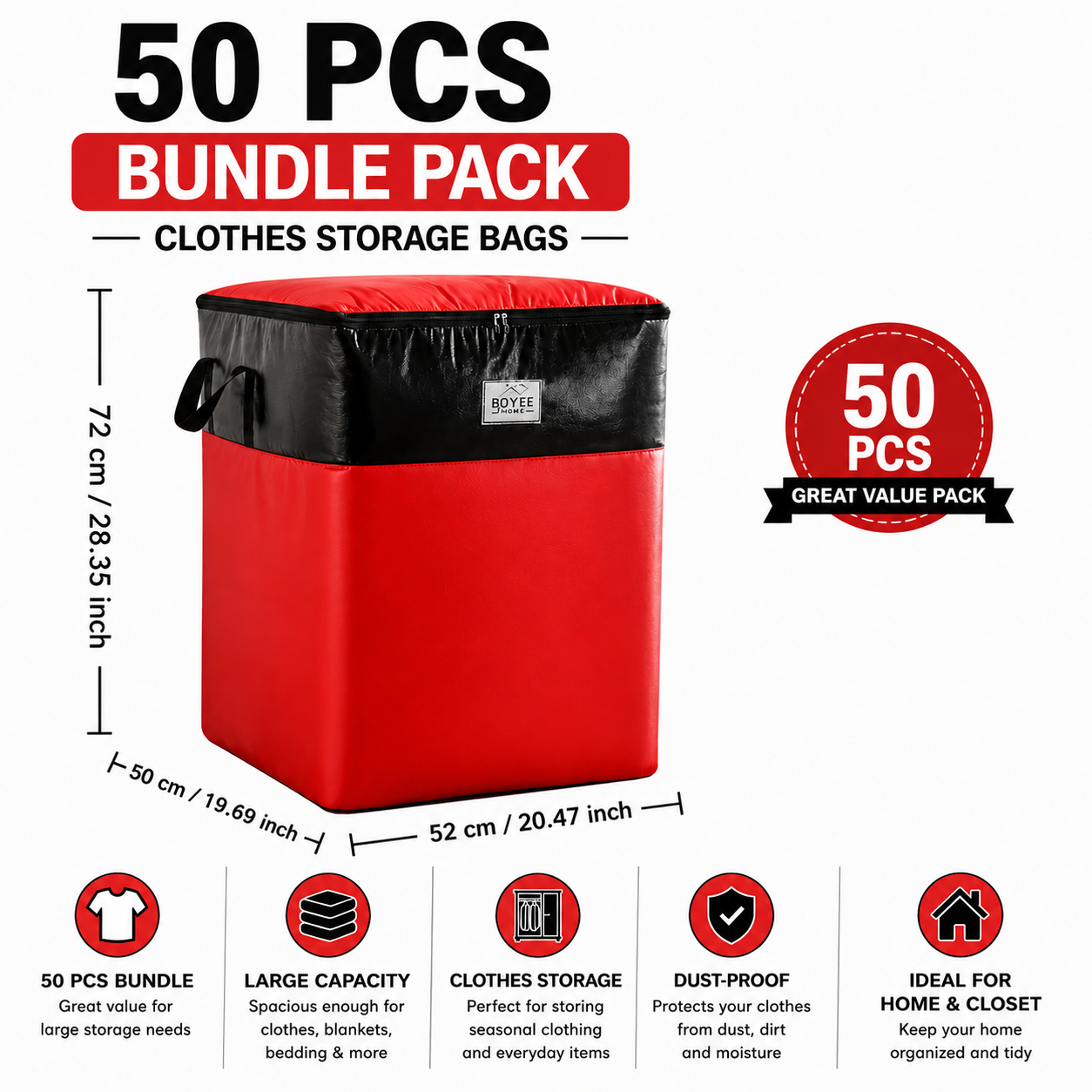 180L Extra Large Storage Bags, Heavy Duty Moving Bags with Reinforced Handles, Waterproof Clothing Storage Organizer for Blankets, Bedding, Clothes, Luggage, Dorm Room, Closet and Home Organization