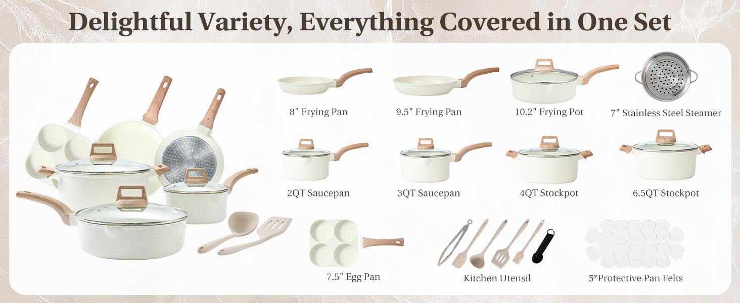 25-Piece Non-Stick Ceramic Granite Cookware Set with Stay-Cool Handles, Induction Compatible Pots and Pans Set for Healthy Cooking