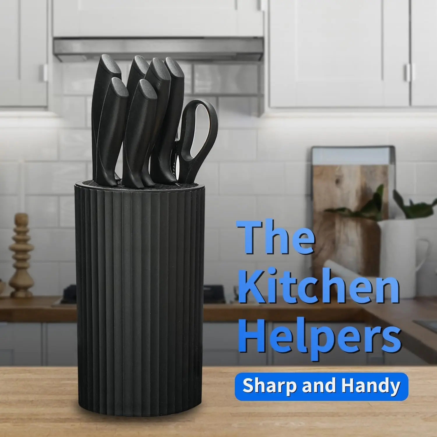 Knife Set,  8-Piece Kitchen Knife Set for Chef, Sharp Knife Set with Universal Knife Block, Anti-Rust Kitchen Knife Block Set,  (Black) Stainless Steel Cutting