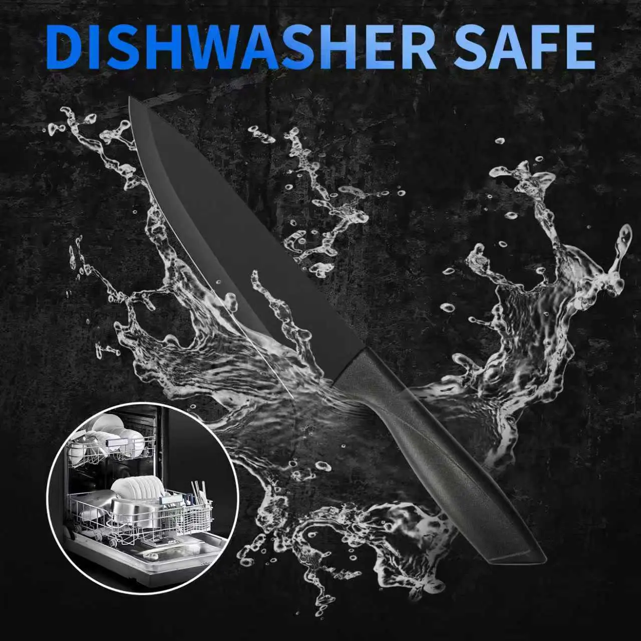 Knife Set,  8-Piece Kitchen Knife Set for Chef, Sharp Knife Set with Universal Knife Block, Anti-Rust Kitchen Knife Block Set,  (Black) Stainless Steel Cutting