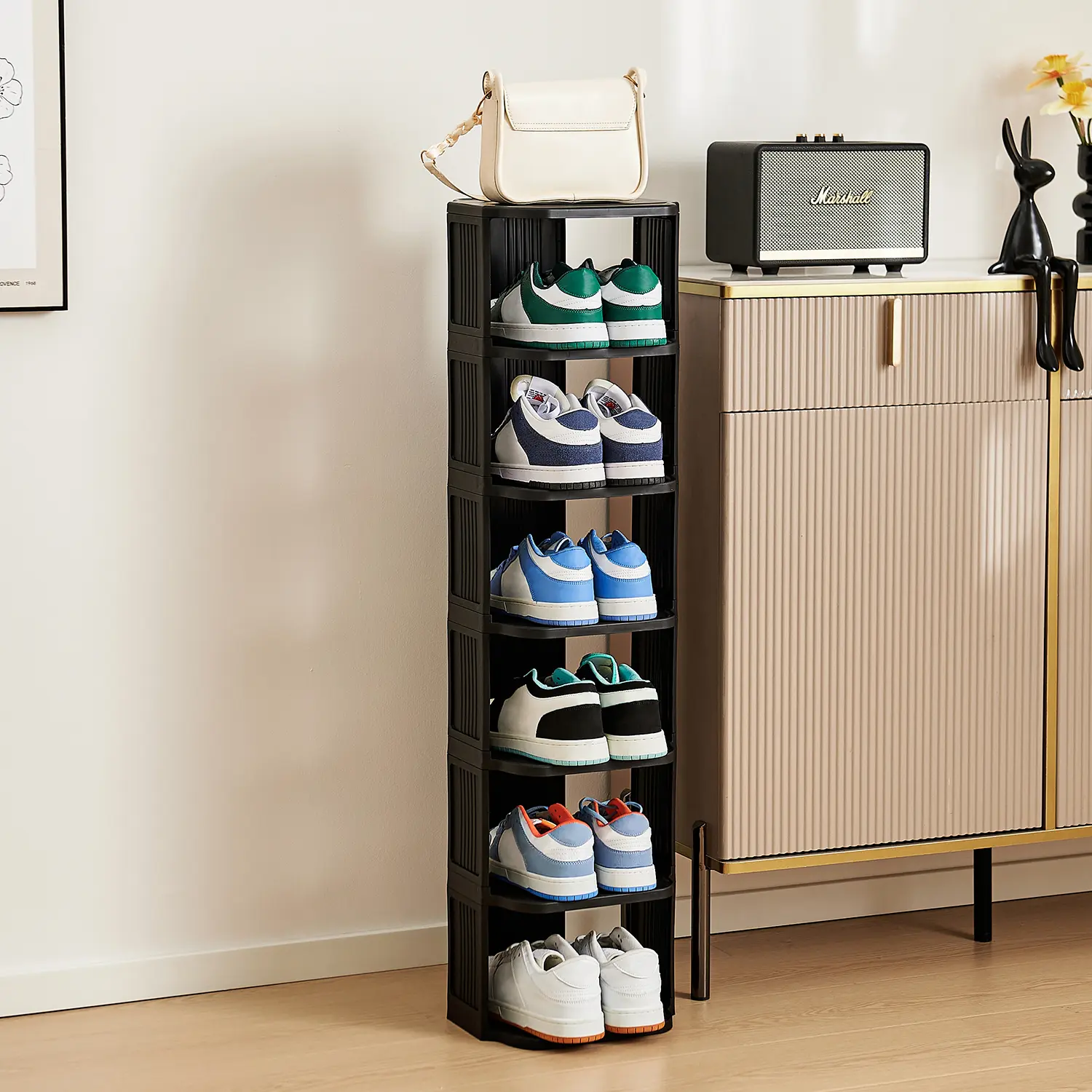 UFORU Small shoe rack, 6/9-layer plastic vertical shoe rack for small spaces, Footwear Organization，shoe rack,shoe cabinet storage