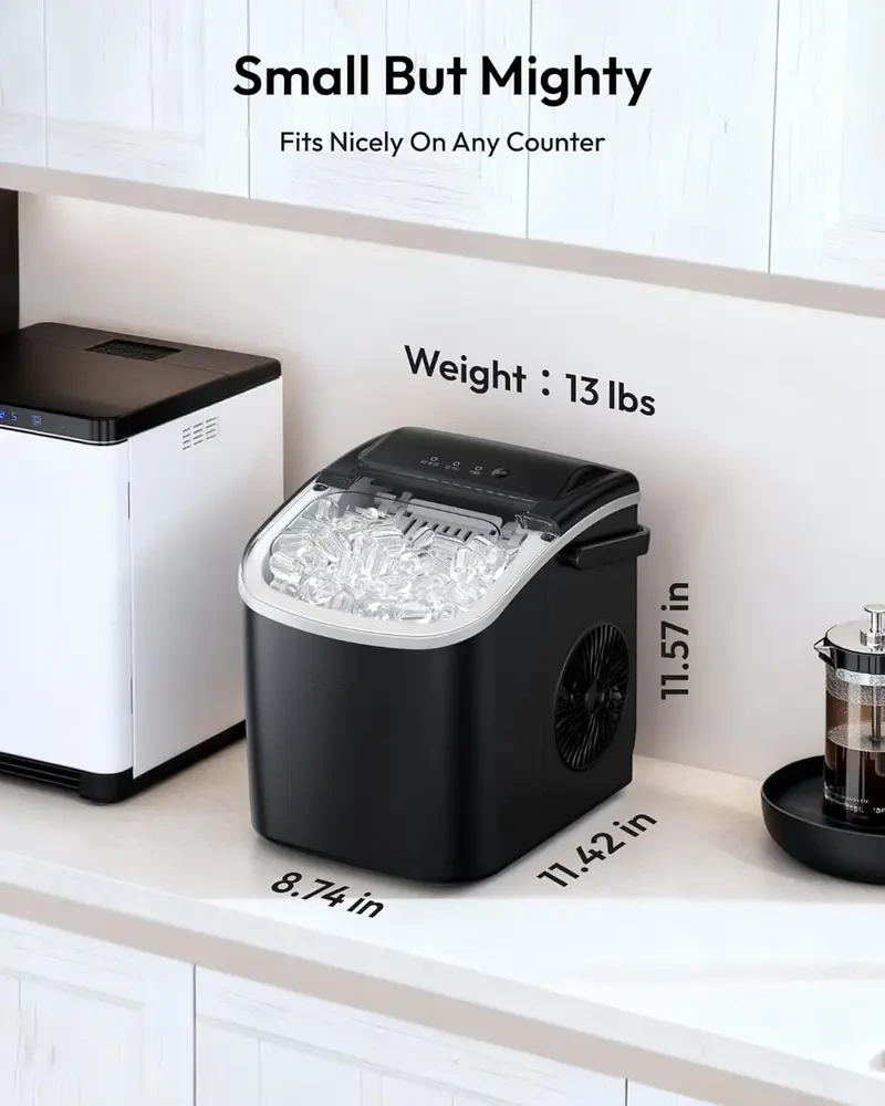 COWSAR Bullet Ice Maker Countertop with Self-Cleaning, Staninless Steel or ABS Plastic, 26.5lbs/24Hrs, 6 Mins/9 Pcs Bullet Ice, Portable Ice Maker for Kitchen/Home/Office/Party/RV