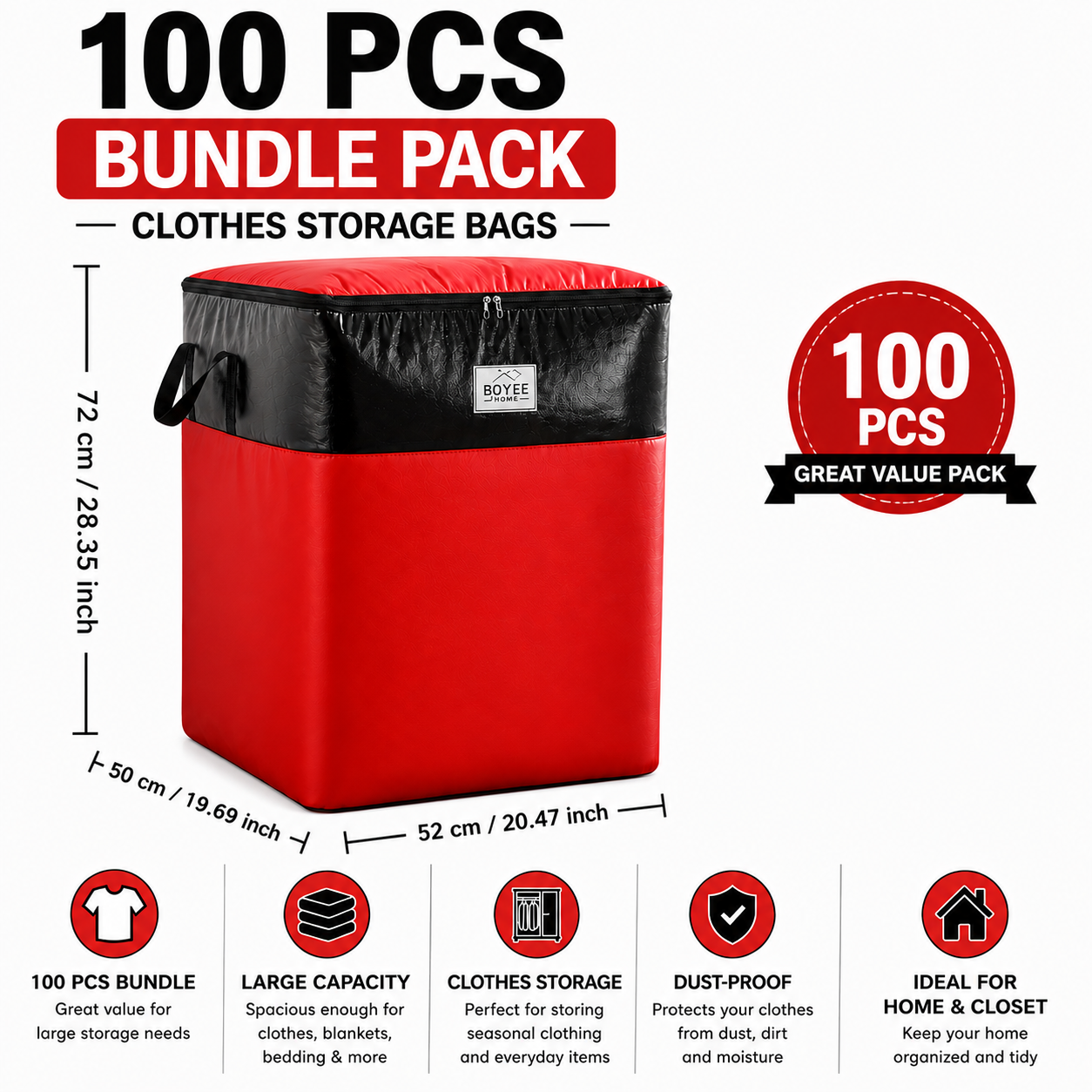 180L Extra Large Storage Bags, Heavy Duty Moving Bags with Reinforced Handles, Waterproof Clothing Storage Organizer for Blankets, Bedding, Clothes, Luggage, Dorm Room, Closet and Home Organization