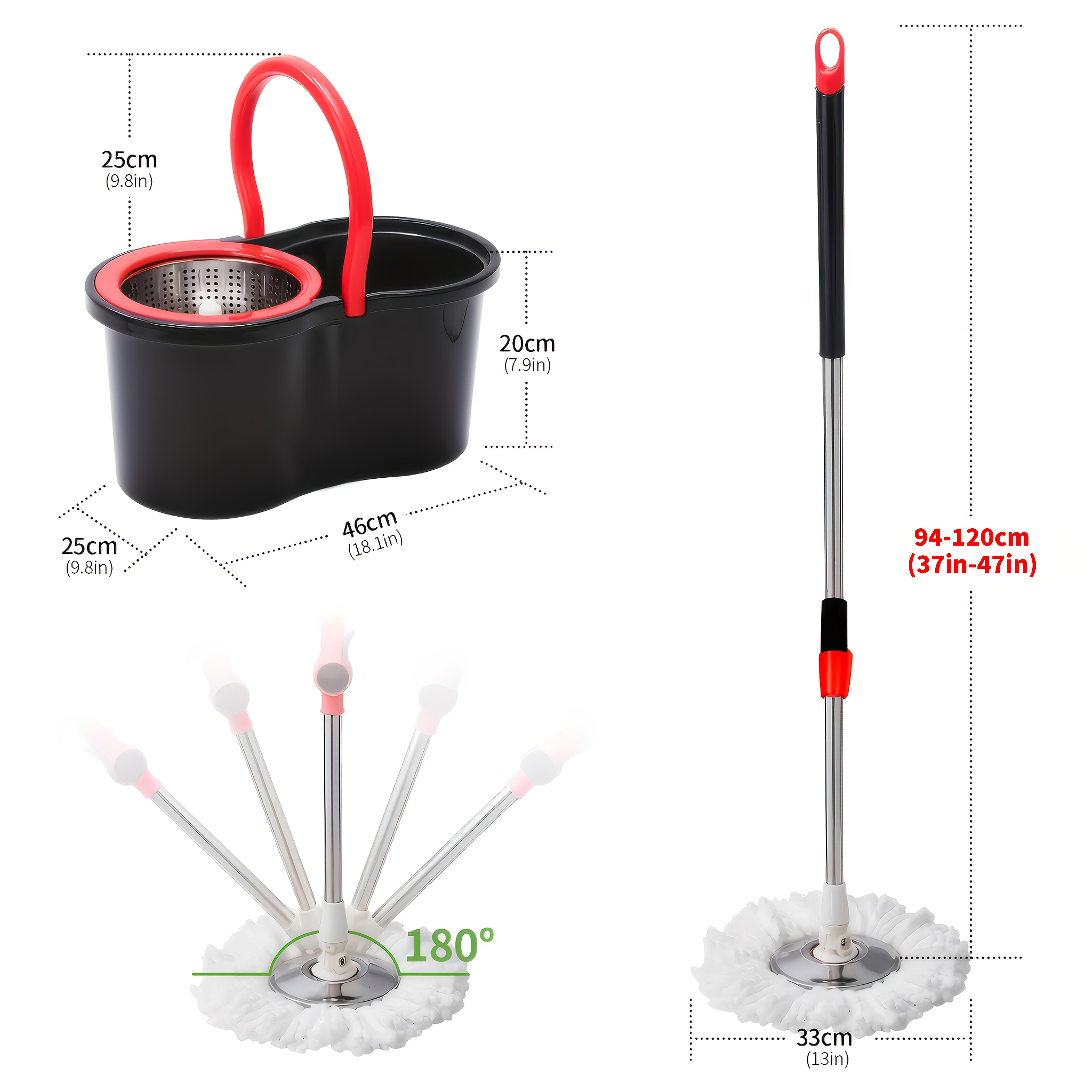 Mop Bucket Set with 360&deg; Spin Mop and Bucket System 3 Microfiber Heads 61In Adjustable Handle for Shop Floor Cleaning