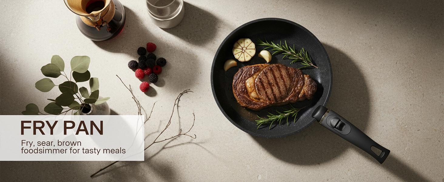 USELUCK-Camping and Baking Removable Handles, Non-Stick Cookware Sets, Essential Stackable Non-Stick Cookware Sets (Oven Safe and RV Friendly), Multiple Colors, Multiple Combinations Available