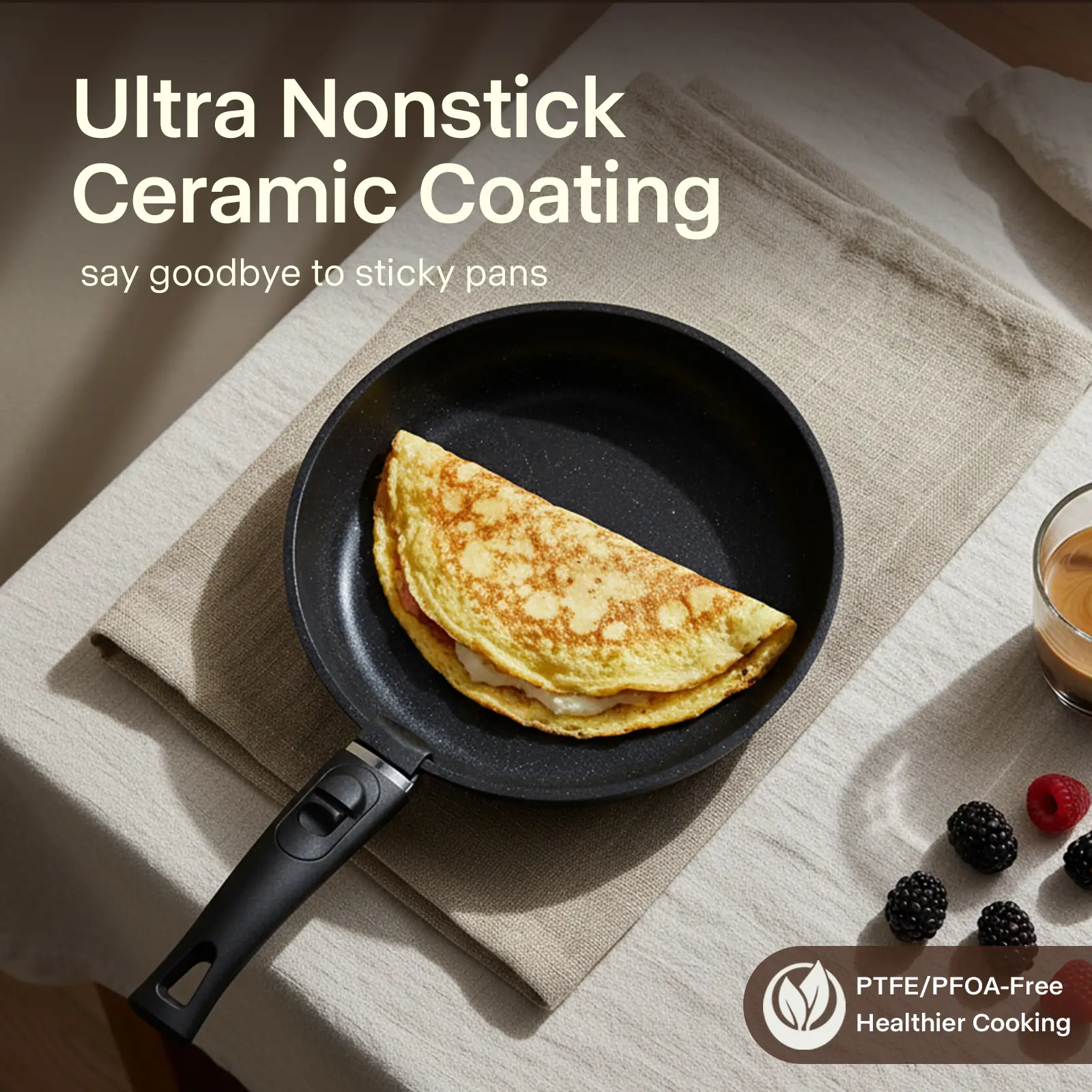 USELUCK-Camping and Baking Removable Handles, Non-Stick Cookware Sets, Essential Stackable Non-Stick Cookware Sets (Oven Safe and RV Friendly), Multiple Colors, Multiple Combinations Available