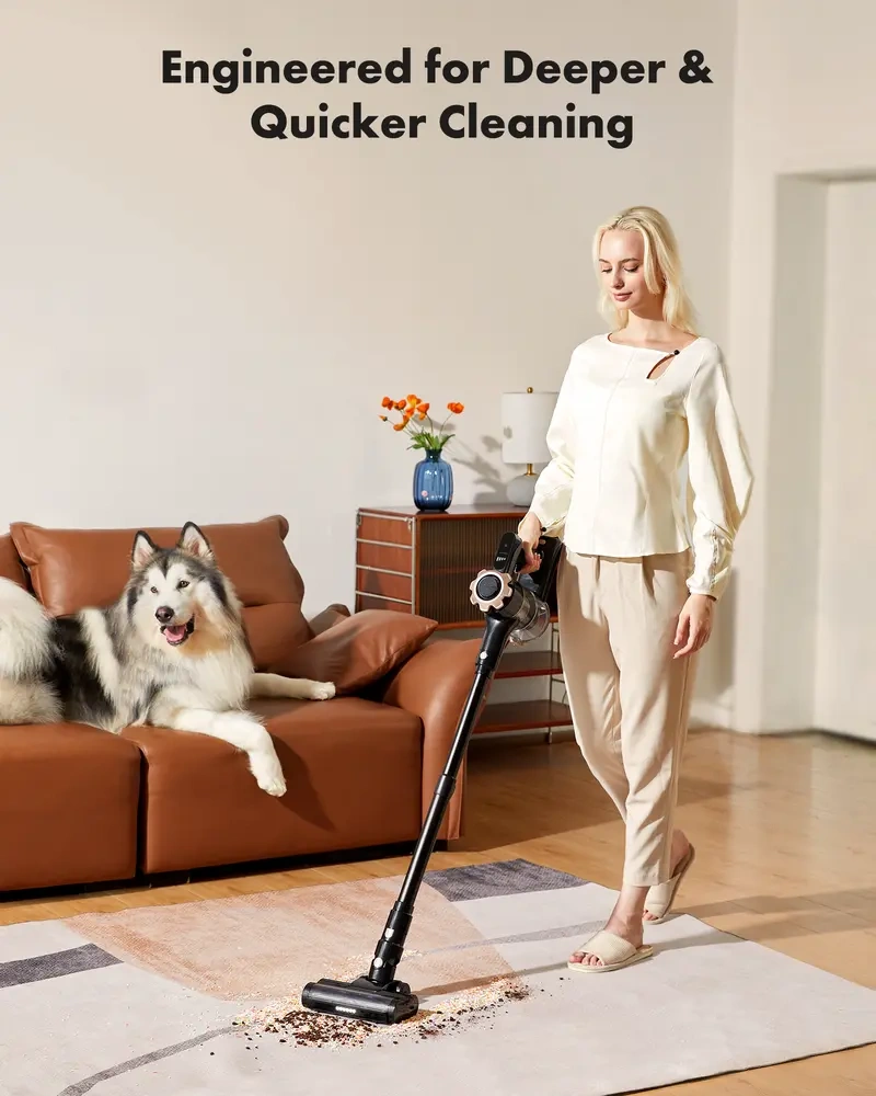 【 2026 newly upgraded】 T350 cordless vacuum features an 8-in-1 lightweight design with up to 45 minutes of runtime and 33Kpa of powerful suction. This rechargeable cordless vacuum is ideal for carpets, tiles, pet hair, and hardwood floors.