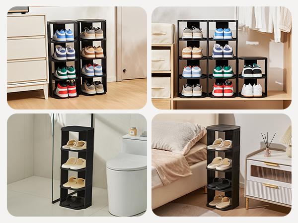 UFORU Small shoe rack, 6/9-layer plastic vertical shoe rack for small spaces, Footwear Organization，shoe rack,shoe cabinet storage
