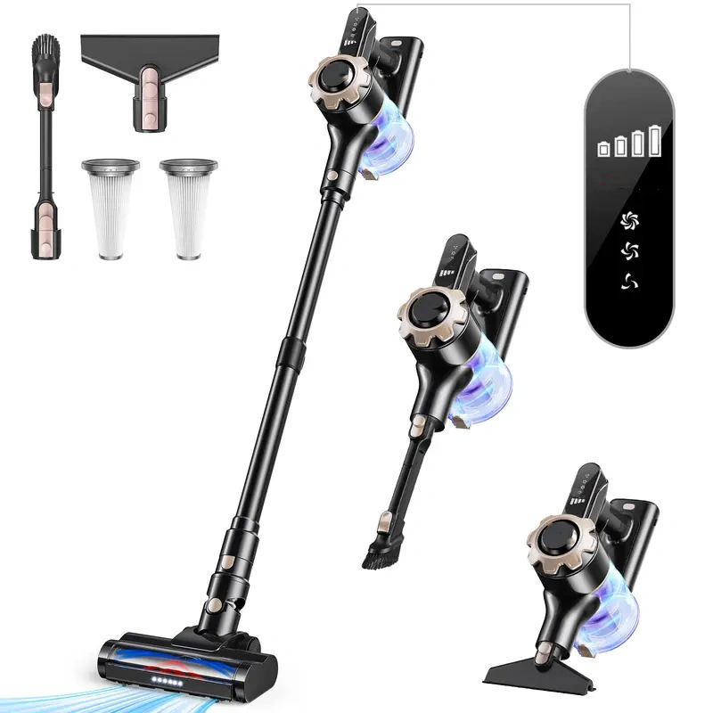 【 2026 newly upgraded】 T350 cordless vacuum features an 8-in-1 lightweight design with up to 45 minutes of runtime and 33Kpa of powerful suction. This rechargeable cordless vacuum is ideal for carpets, tiles, pet hair, and hardwood floors.
