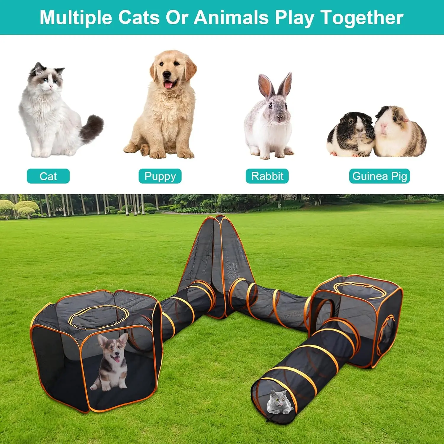 6 in 1 Pet Cat and Dog Tunnel Tent Foldable Pet Tent Outdoor Pop Up Pet Playpen Cage Fences House (Styles 1)