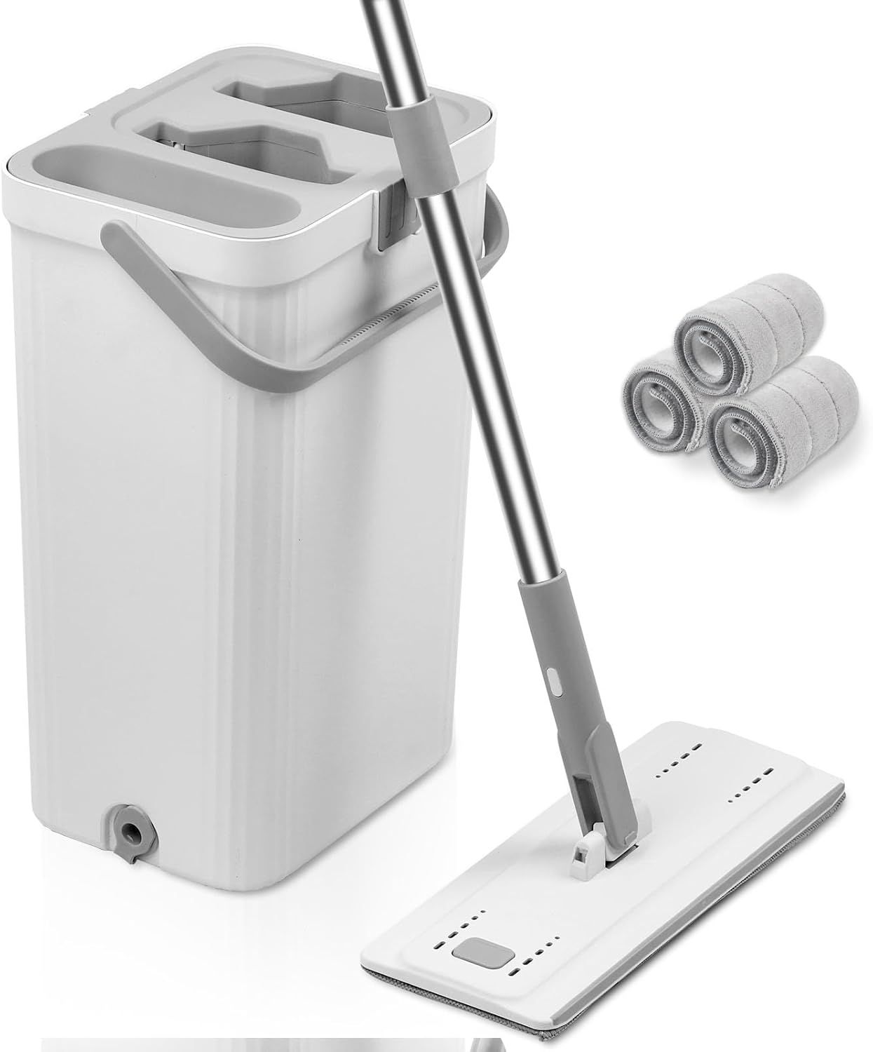 Mop And Bucket Set with 360° Rotatable Mop 3 Microfiber Heads 61-Inch Adjustable Handle Efficient Cleaning Supplies