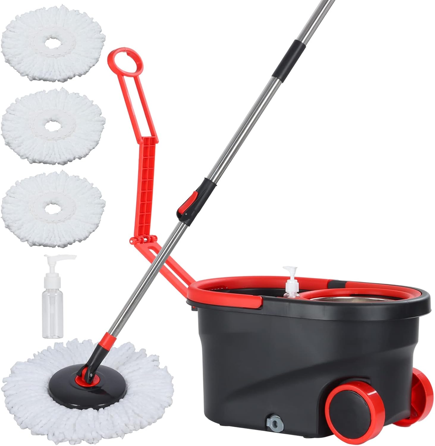 Mop And Bucket Set with 360° Rotatable Mop 3 Microfiber Heads 61-Inch Adjustable Handle Efficient Cleaning Supplies