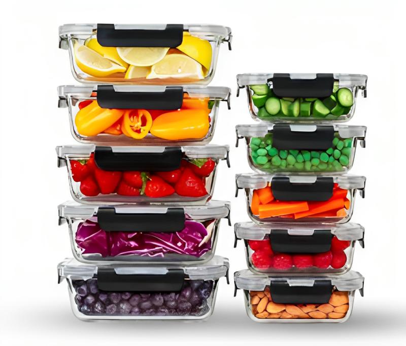 Glass Meal Prep Containers with Airtight Lids – Set of 10 – Reusable Glass Food Storage Containers with Lids – Leakproof, Freezer, Oven, Microwave & Dishwasher Safe