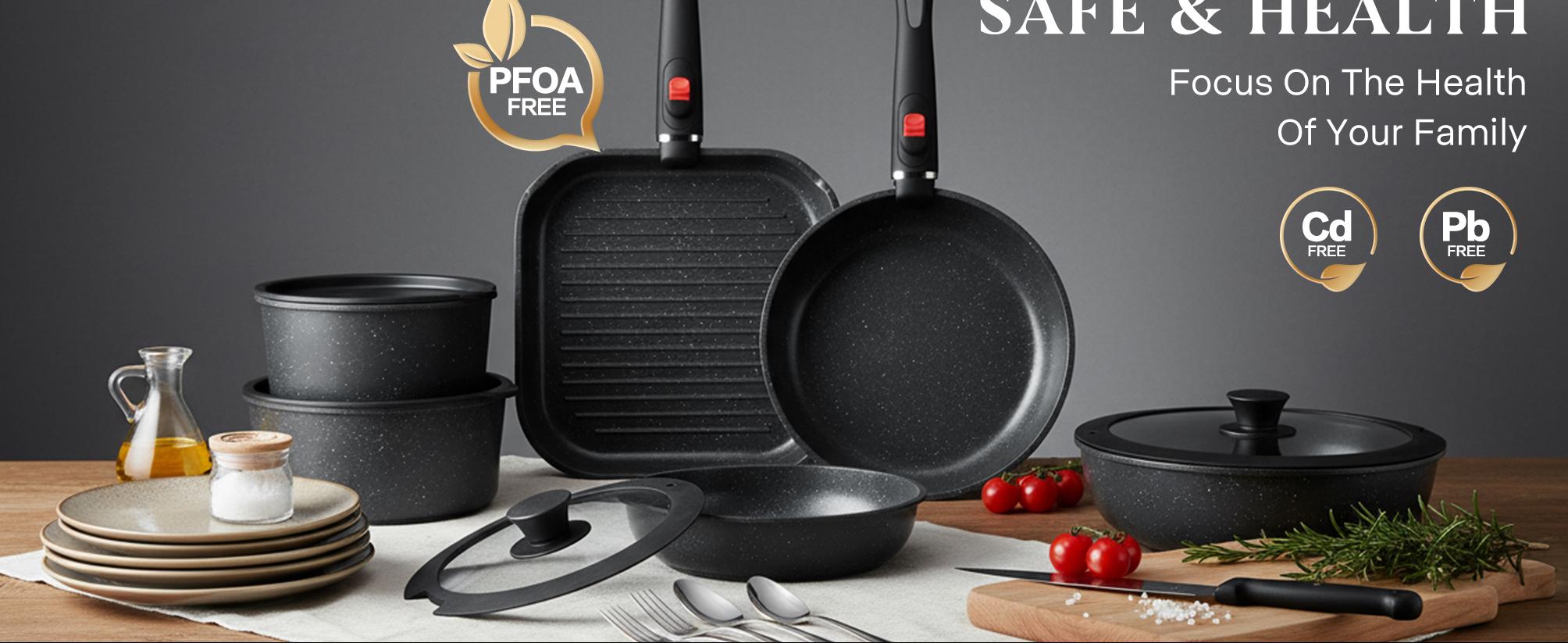 USELUCK-Camping and Baking Removable Handles, Non-Stick Cookware Sets, Essential Stackable Non-Stick Cookware Sets (Oven Safe and RV Friendly), Multiple Colors, Multiple Combinations Available