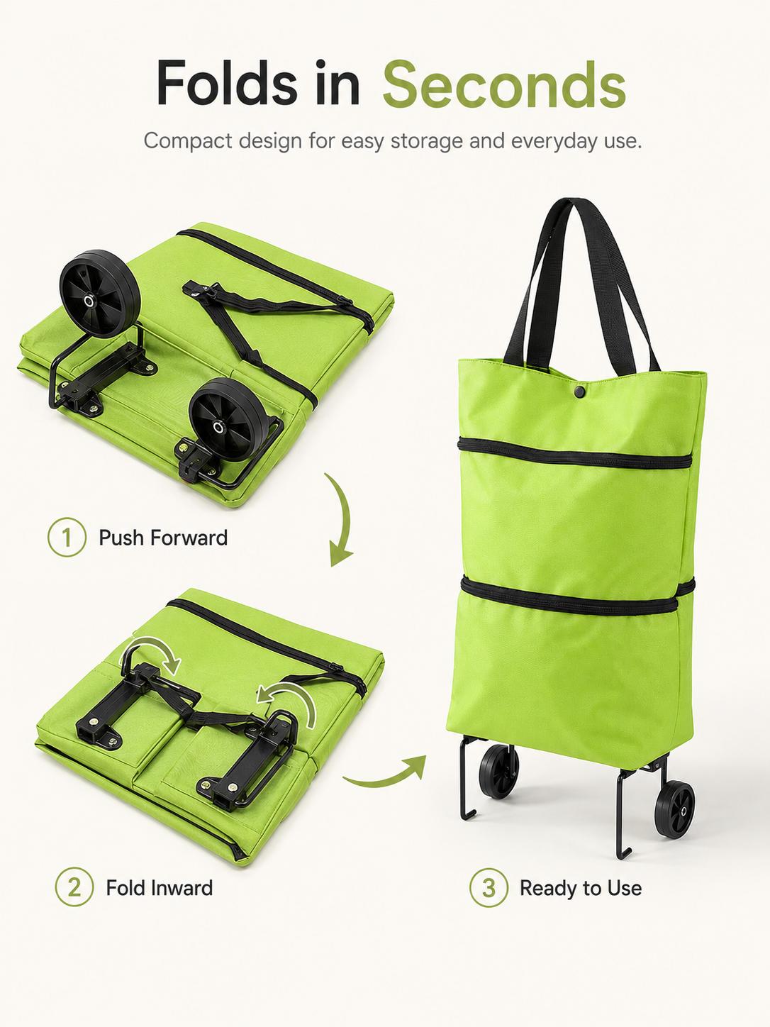 【10inch*18inch】Foldable Shopping Trolley Bag with Wheels, Portable Reusable Grocery Tote, Lightweight Rolling Shopping Cart Bag with Carry Handles for Supermarket, Travel, Laundry and Daily Use