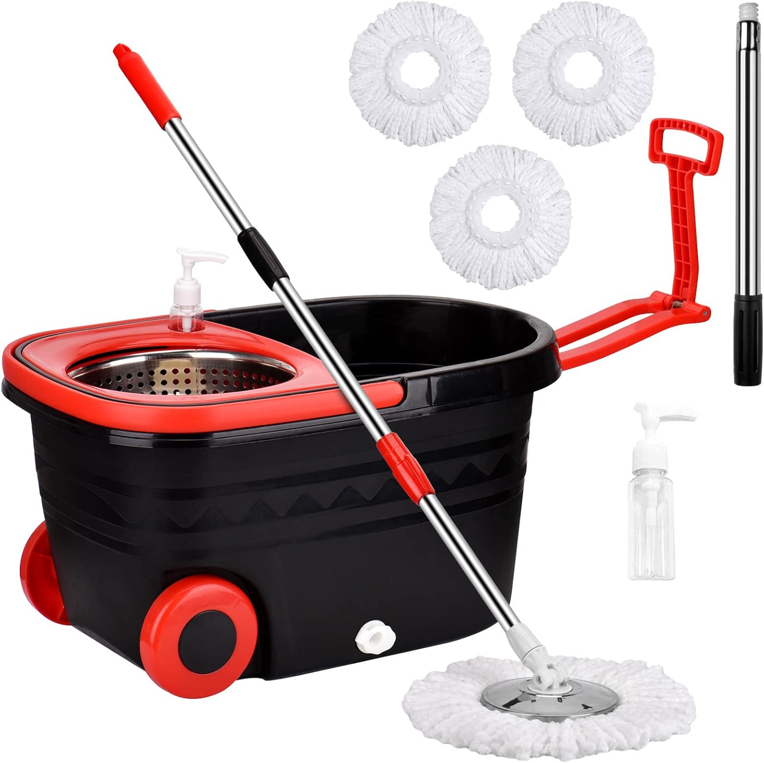 Mop And Bucket Set with 360° Rotatable Mop 3 Microfiber Heads 61-Inch Adjustable Handle Efficient Cleaning Supplies
