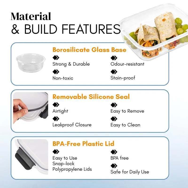 Glass Meal Prep Containers with Airtight Lids – Set of 10 – Reusable Glass Food Storage Containers with Lids – Leakproof, Freezer, Oven, Microwave & Dishwasher Safe