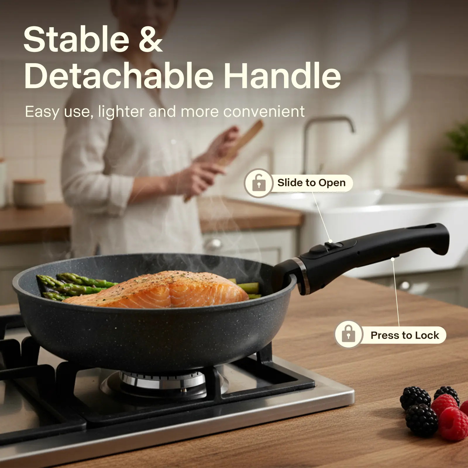 USELUCK-Camping and Baking Removable Handles, Non-Stick Cookware Sets, Essential Stackable Non-Stick Cookware Sets (Oven Safe and RV Friendly), Multiple Colors, Multiple Combinations Available