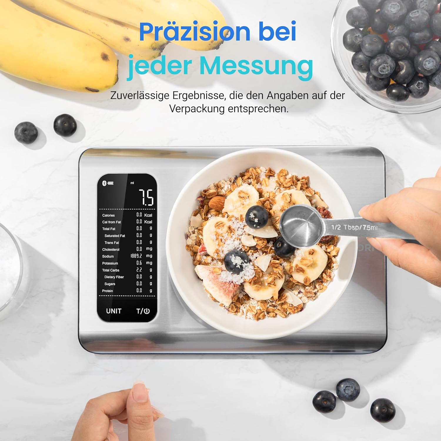 Cosori Digital Kitchen Scales with Nutritional Calculation, App Tracking 19 Nutrients, Calorie Data Analysis, 5 kg Stainless Steel Food Scale, Suitable for Weight Loss