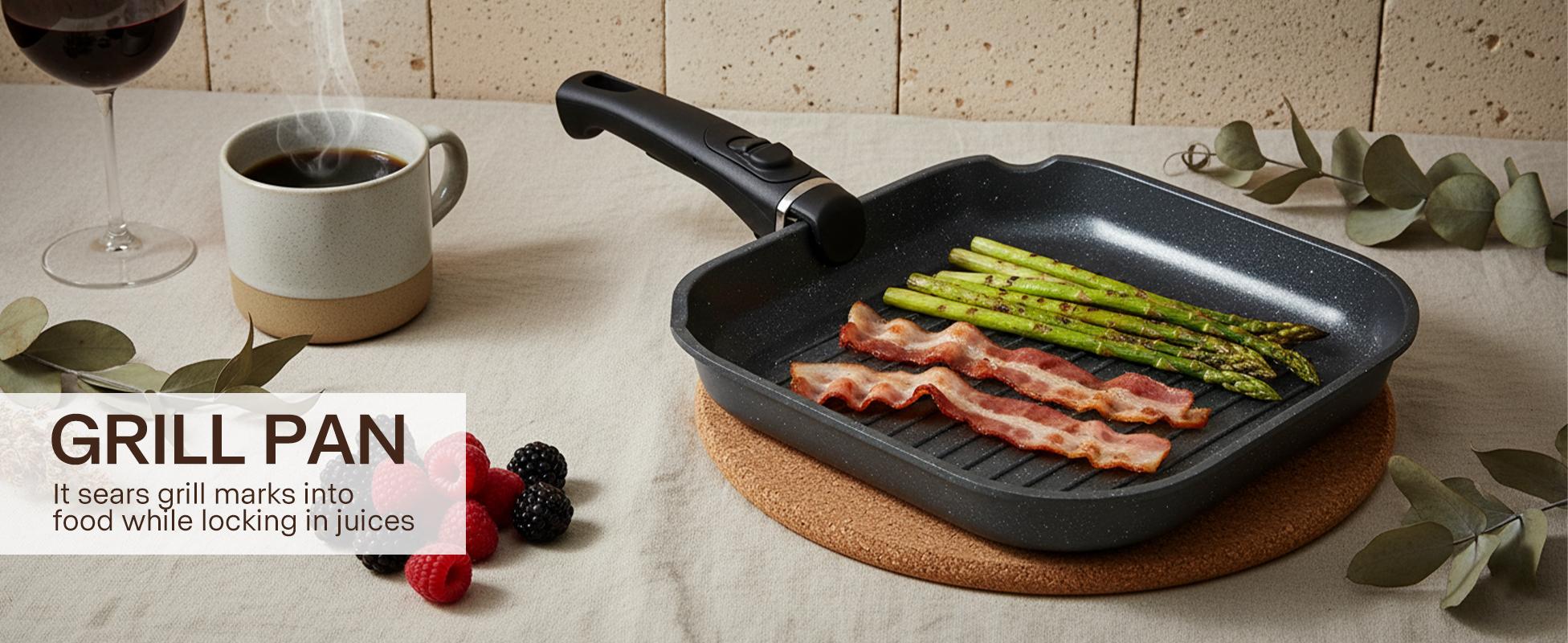 USELUCK-Camping and Baking Removable Handles, Non-Stick Cookware Sets, Essential Stackable Non-Stick Cookware Sets (Oven Safe and RV Friendly), Multiple Colors, Multiple Combinations Available