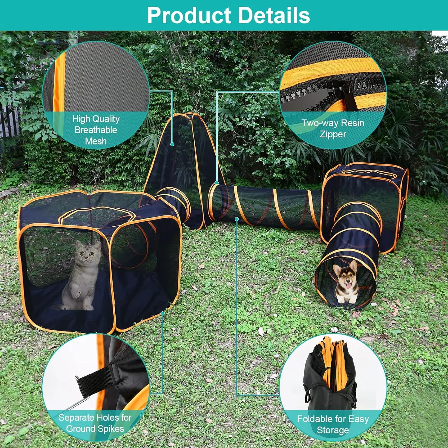 6 in 1 Pet Cat and Dog Tunnel Tent Foldable Pet Tent Outdoor Pop Up Pet Playpen Cage Fences House (Styles 1)