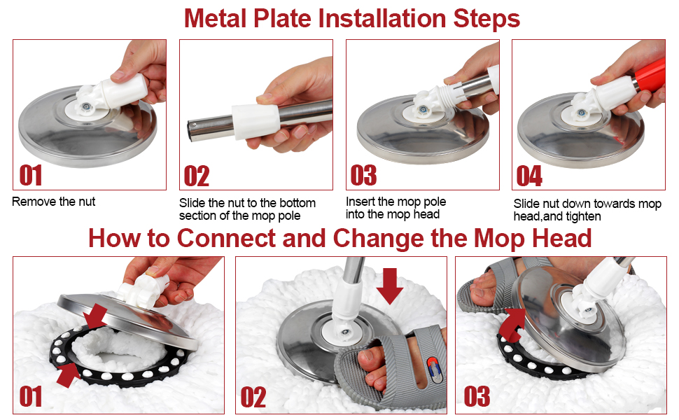 how to connect and change the mop head