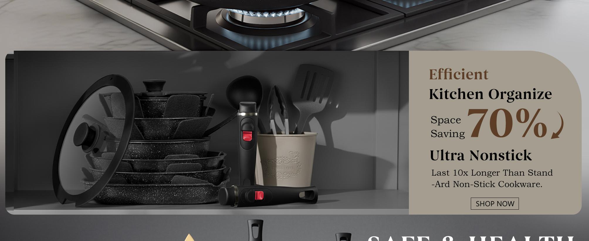 USELUCK-Camping and Baking Removable Handles, Non-Stick Cookware Sets, Essential Stackable Non-Stick Cookware Sets (Oven Safe and RV Friendly), Multiple Colors, Multiple Combinations Available