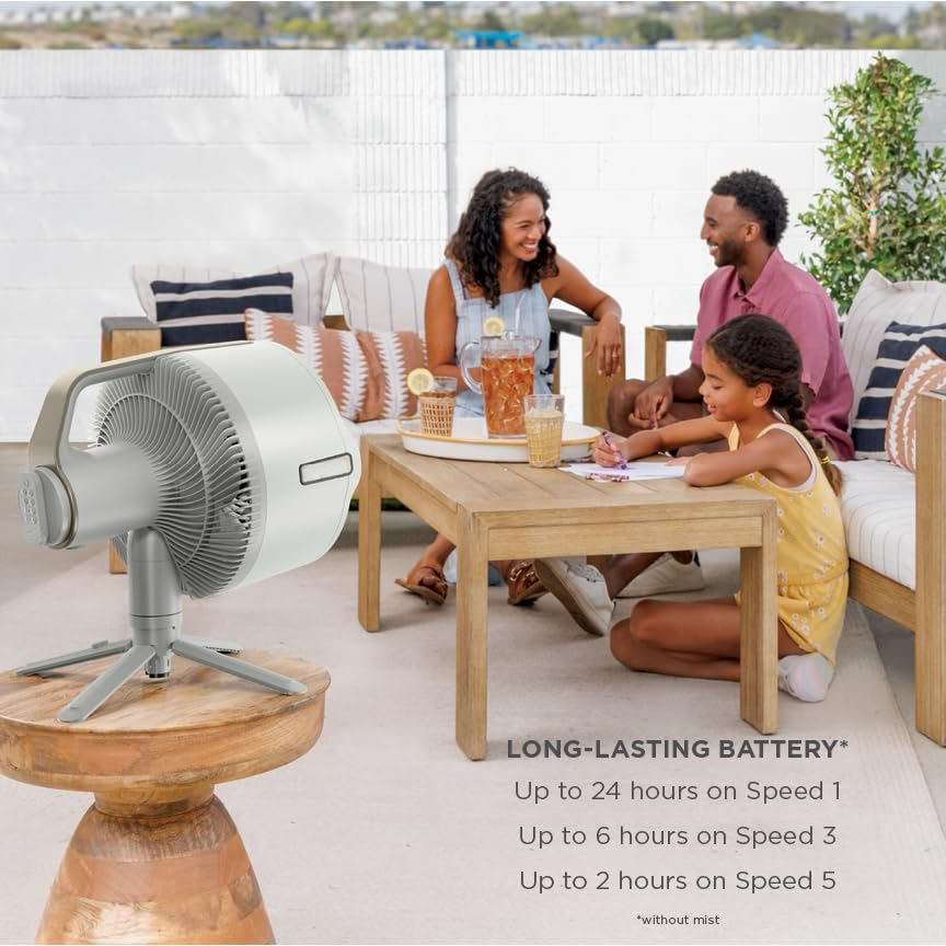 Shark FlexBreeze Pro Mist Fan, Indoor & Outdoor Oscillating Cooling Fan with Misting for Home & Patio, Floor & Tabletop, Portable Cordless & Corded, 24Hr Battery, Remote, Charcoal Grey, FA302​