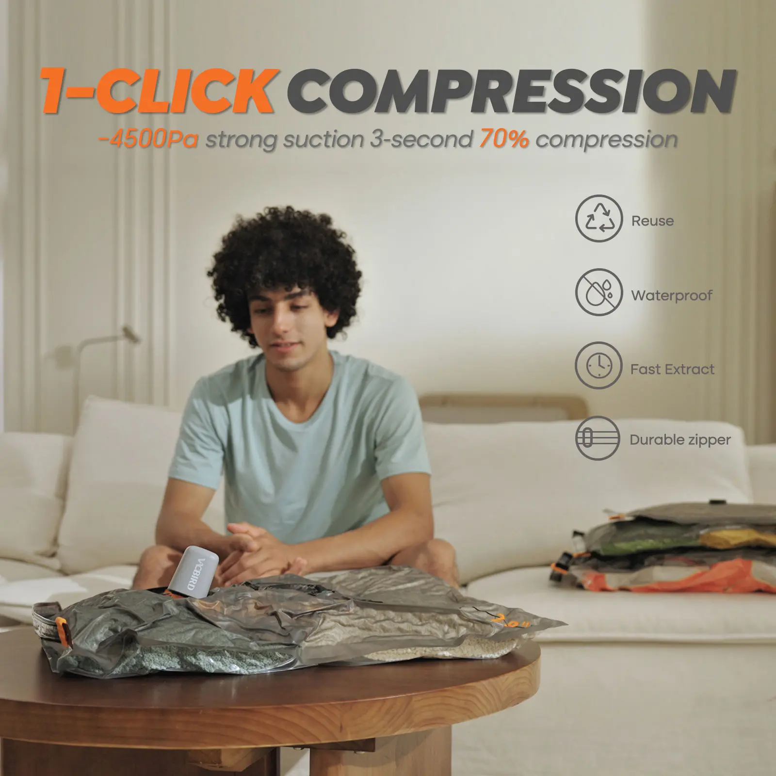 VACBIRD New X8 Vacuum Packing Pump Storage Bags-Rechargeable Wireless Pump Travel Storage Bags Set - 20 Pack Portable Space Saver Bags for Travel & Home - Vacuum Compression Packing Seal for Clothes, Blankets, Seasonal Storage