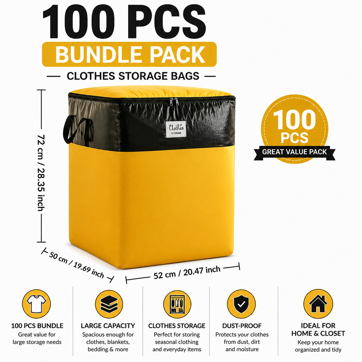 180L Extra Large Storage Bags, Heavy Duty Moving Bags with Reinforced Handles, Waterproof Clothing Storage Organizer for Blankets, Bedding, Clothes, Luggage, Dorm Room, Closet and Home Organization