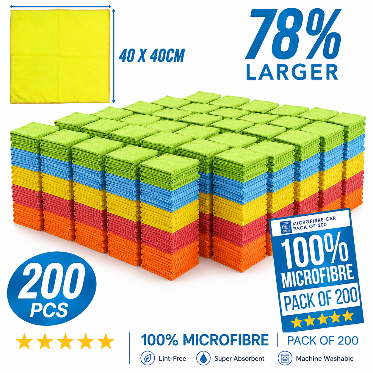 Mega Pack of 40 Large Microfibre Cloths - 40cm x 40cm Microfiber Cleaning Cloth - 40 Pack