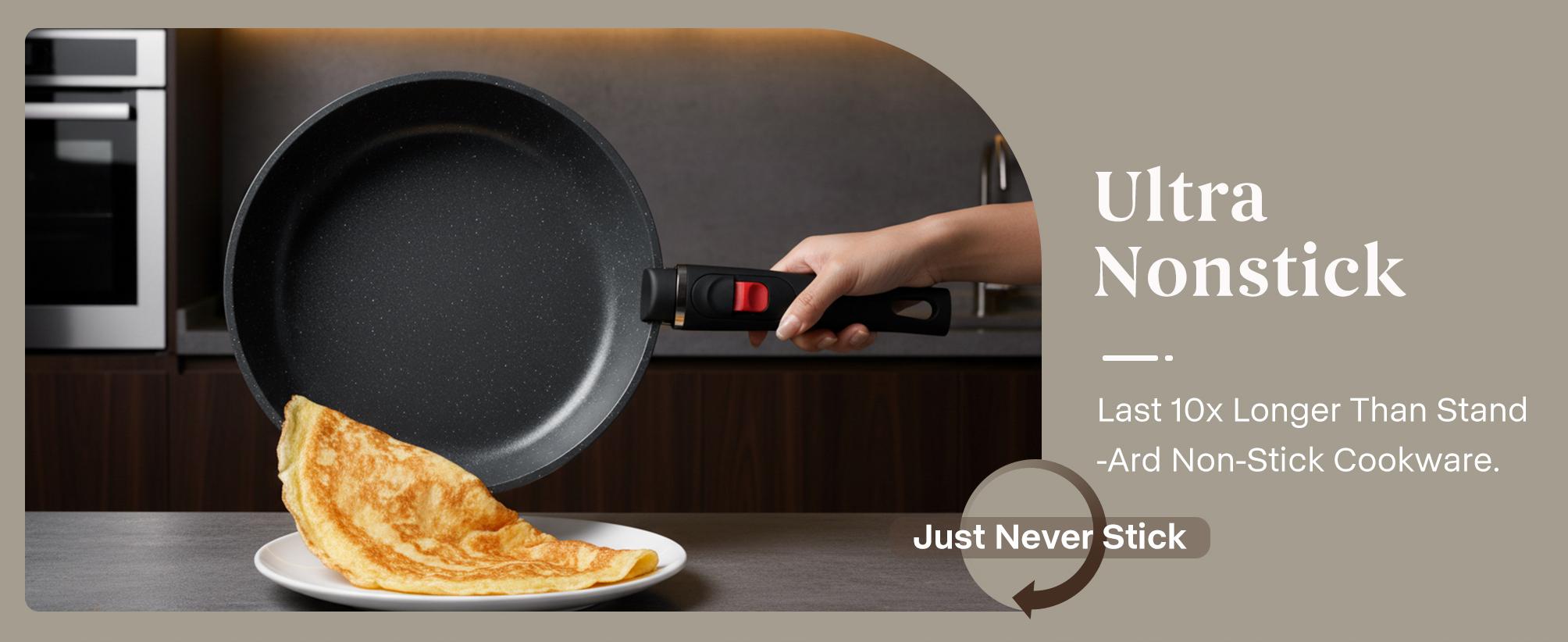 USELUCK-Camping and Baking Removable Handles, Non-Stick Cookware Sets, Essential Stackable Non-Stick Cookware Sets (Oven Safe and RV Friendly), Multiple Colors, Multiple Combinations Available