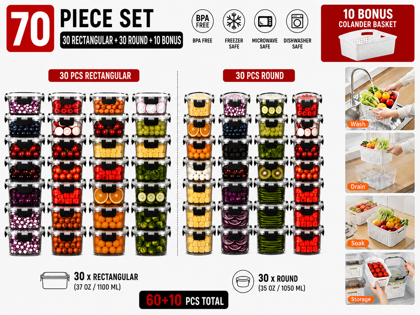 Spring Sale Glass Food Storage Containers Set 30-Pack BPA-Free & Leak-Proof Multicolor Kitchen Utensils for Meal Prep, Microwave, Oven, Freezer, Dishwasher Use Reusable Stackable Portable