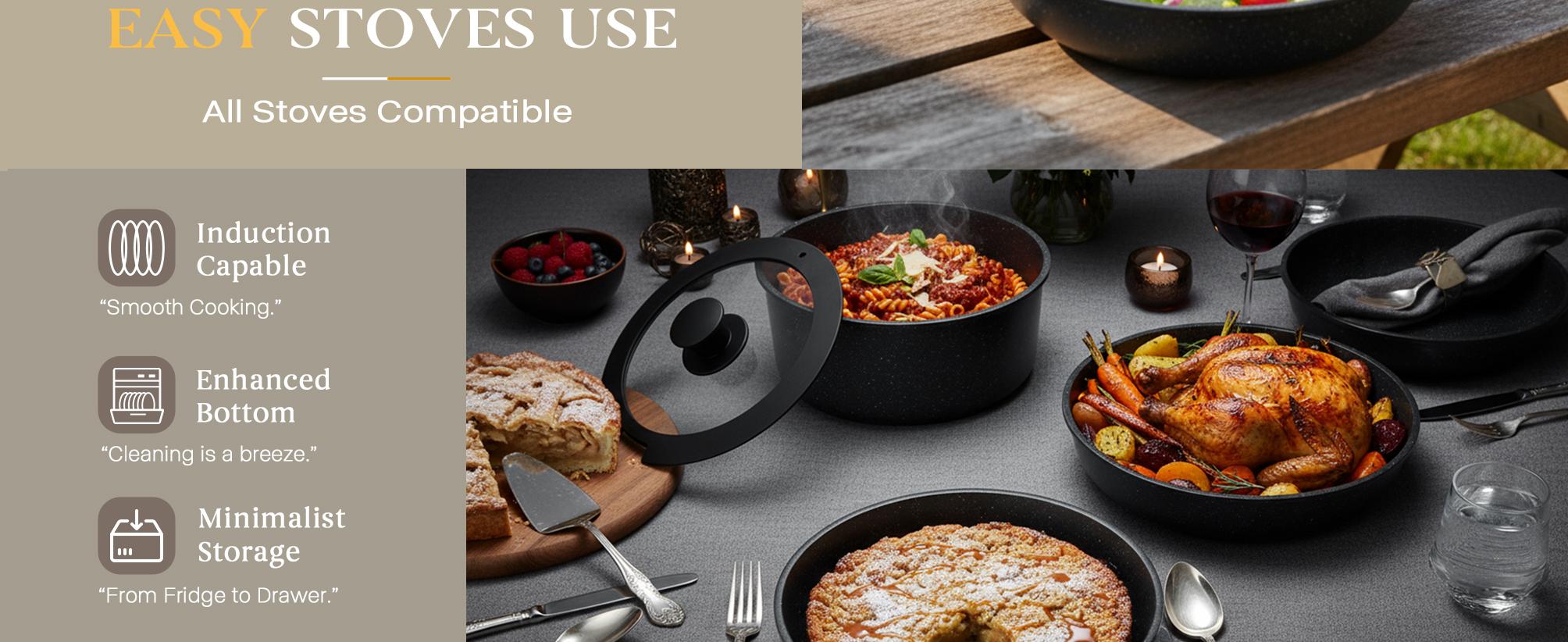 USELUCK-Camping and Baking Removable Handles, Non-Stick Cookware Sets, Essential Stackable Non-Stick Cookware Sets (Oven Safe and RV Friendly), Multiple Colors, Multiple Combinations Available