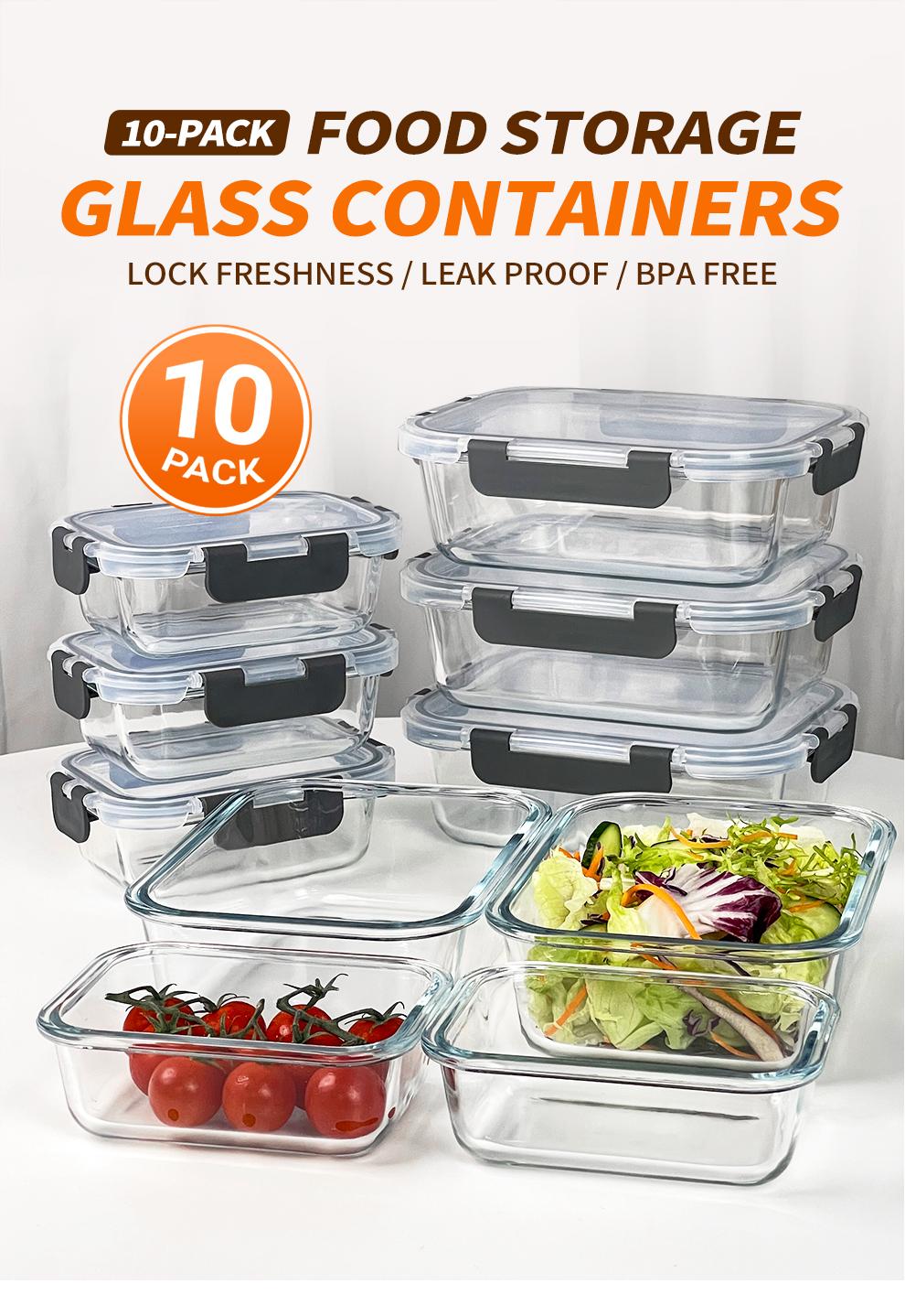 Glass Food Storage Containers Set 10-Pack BPA-Free & Leak-Proof Multicolor Kitchen Utensils for Meal Prep, Microwave, Oven, Freezer, Dishwasher Use Reusable Stackable&nbsp;Portable