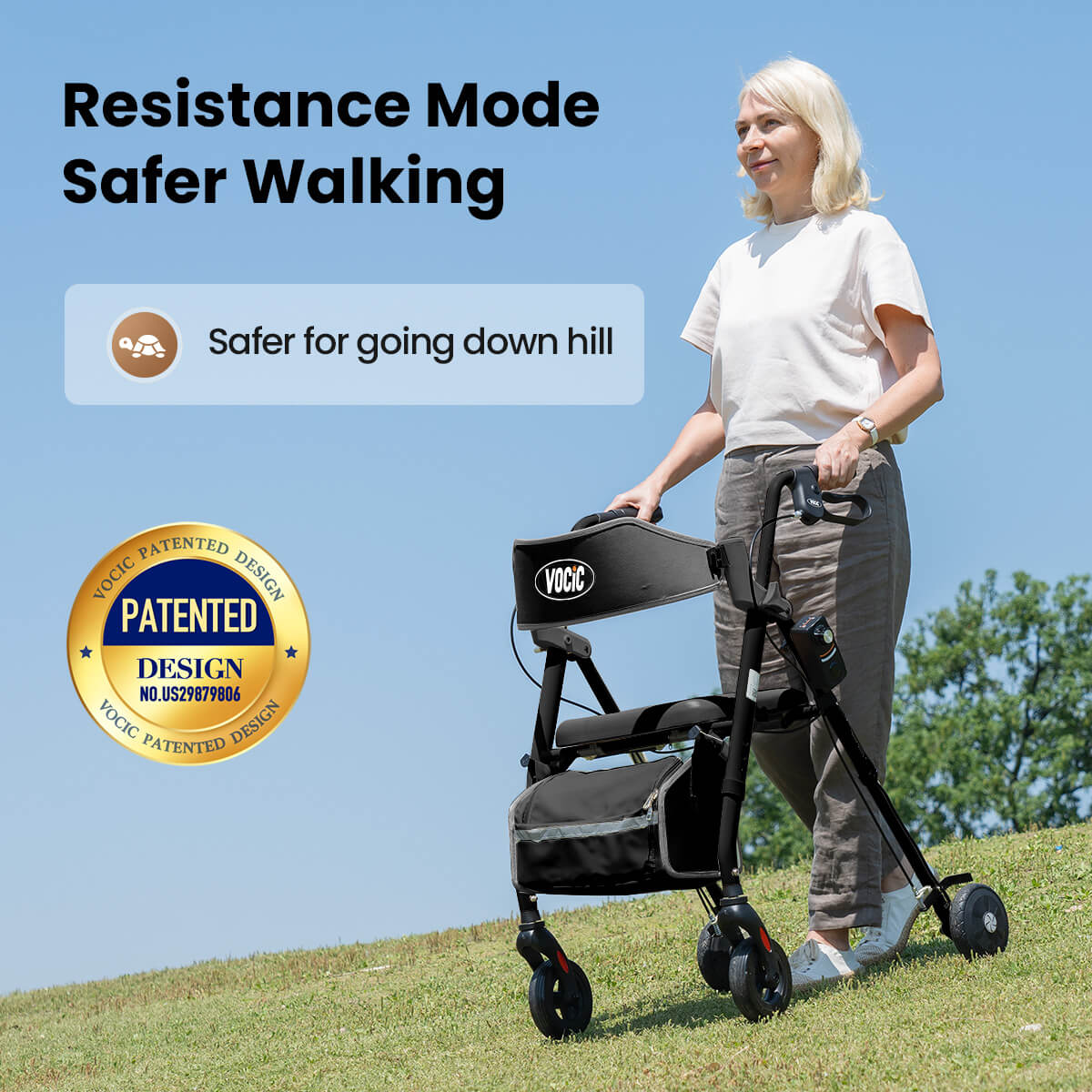 VOCIC Z63 Rollator with Adjustable Resistance - Speed Control Walker
